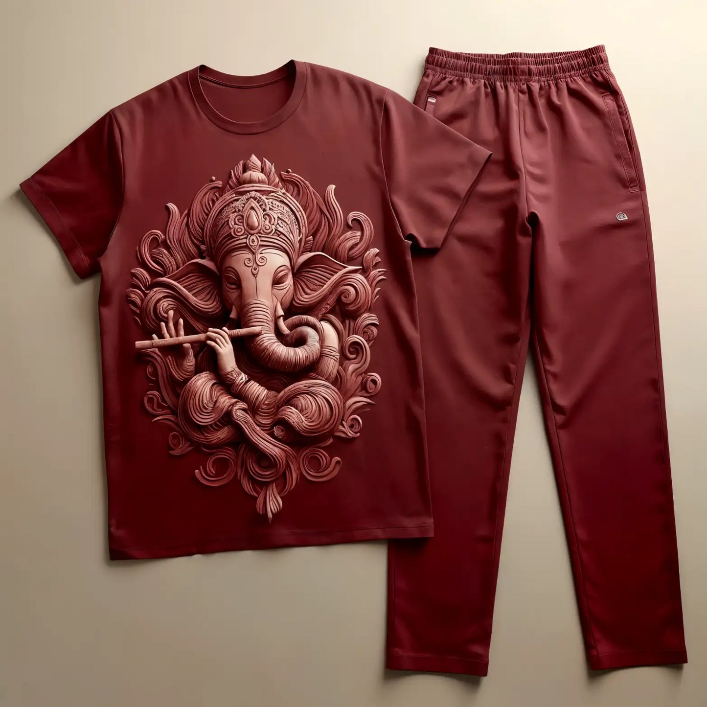 Ganesh Power Tee with Brick Red Jogger Tracksuit