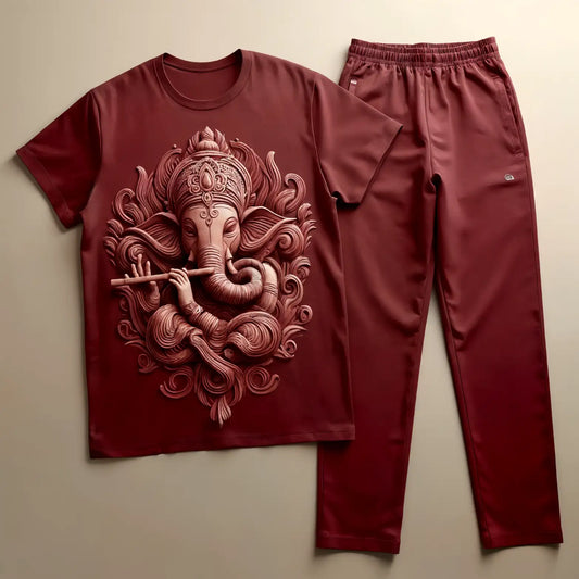 Ganesh Power Tee with Brick Red Jogger Tracksuit