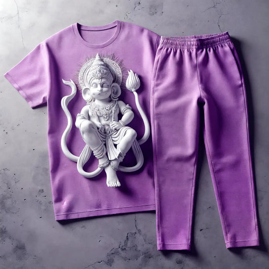 Hanuman Meditating Purple Tee with Lavender Mist Jogger Tracksuit