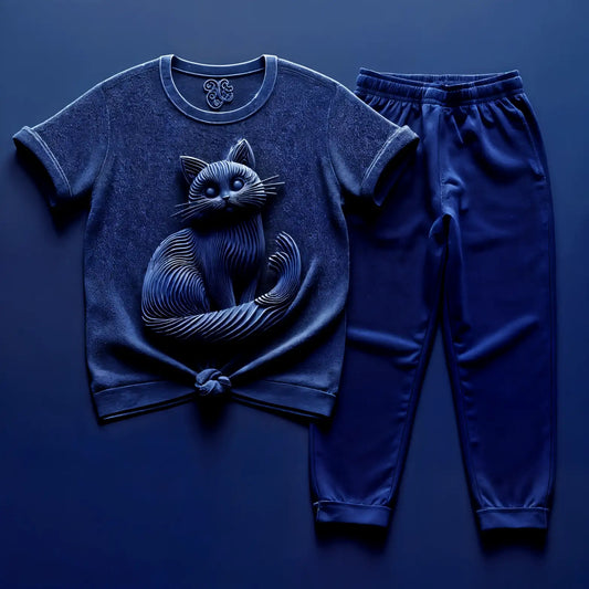 Women's Midnight Cat Deep Navy Tee & Jogger Combo