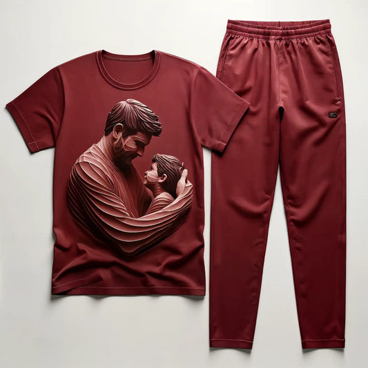 Father’s Love Maroon Tee with Rustic Red Jogger Tracksuit