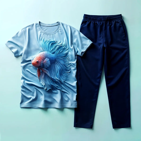 Blue Betta Fish Tee with Sky Blue Jogger Tracksuit