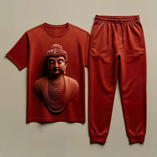 Maroon Vibrant Serenity Buddha T-Shirt & Jogger Combo