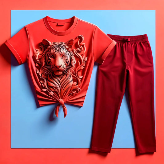 Women's Crimson Red Tiger Majesty Tee & Jogger Combo