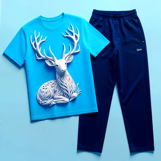 Frost Deer Blue T-Shirt & Navyblue Jogger Combo