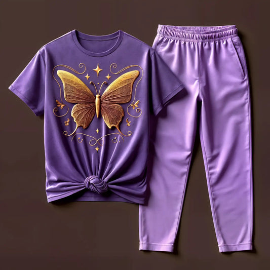Women's Deep Amethyst Butterfly Harmony Tee & Jogger Combo