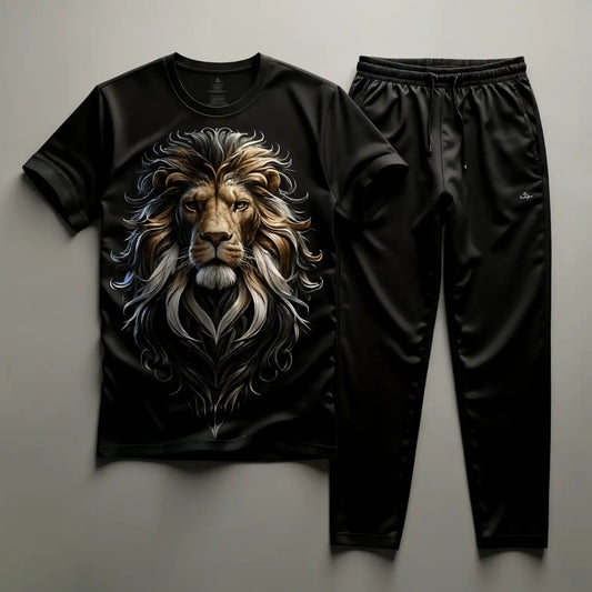 Elegant Sleek Black Lion T-Shirt & Jogger Combo