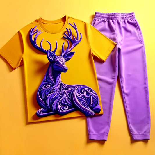 Royal Deer Yellow Tee & Purple Trackpant