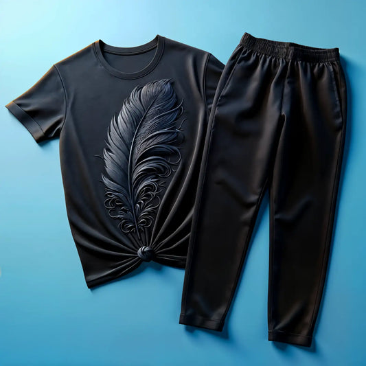 Women's Midnight Black Elegance Feather Tracksuit