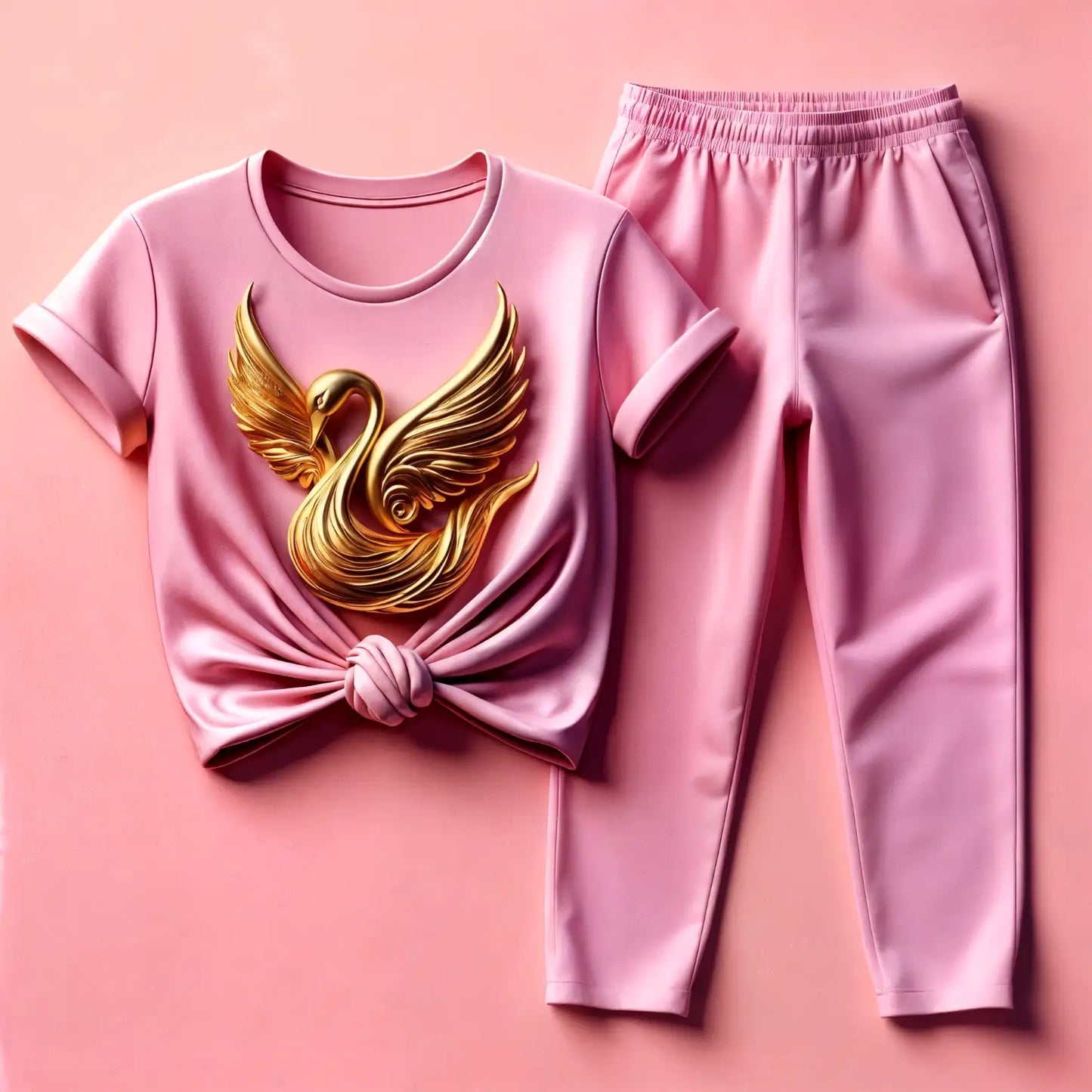 Light Pink Women's Swan Tee with Light Pink Jogger