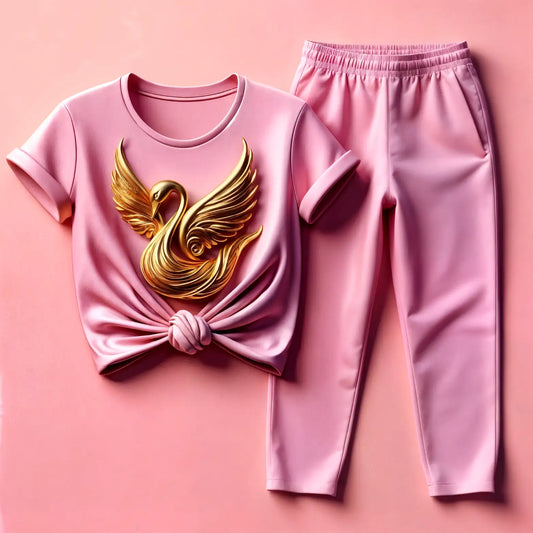 Light Pink Women's Swan Tee with Light Pink Jogger