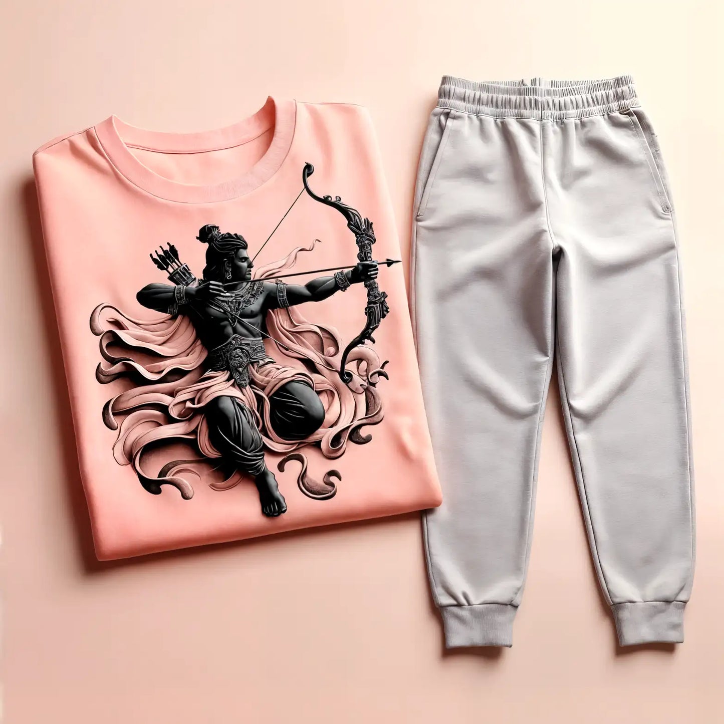 Lord Rama Light Pink Bow Tee with Lavender Jogger Tracksuit