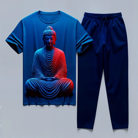 Meditative Blue Buddha T-Shirt & Navyblue Jogger Combo