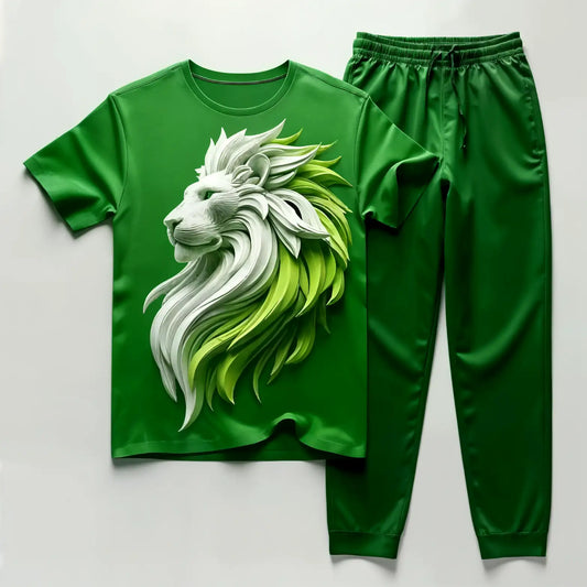 Classic Roaring Lion Tee with Leaf Green Jogger Set