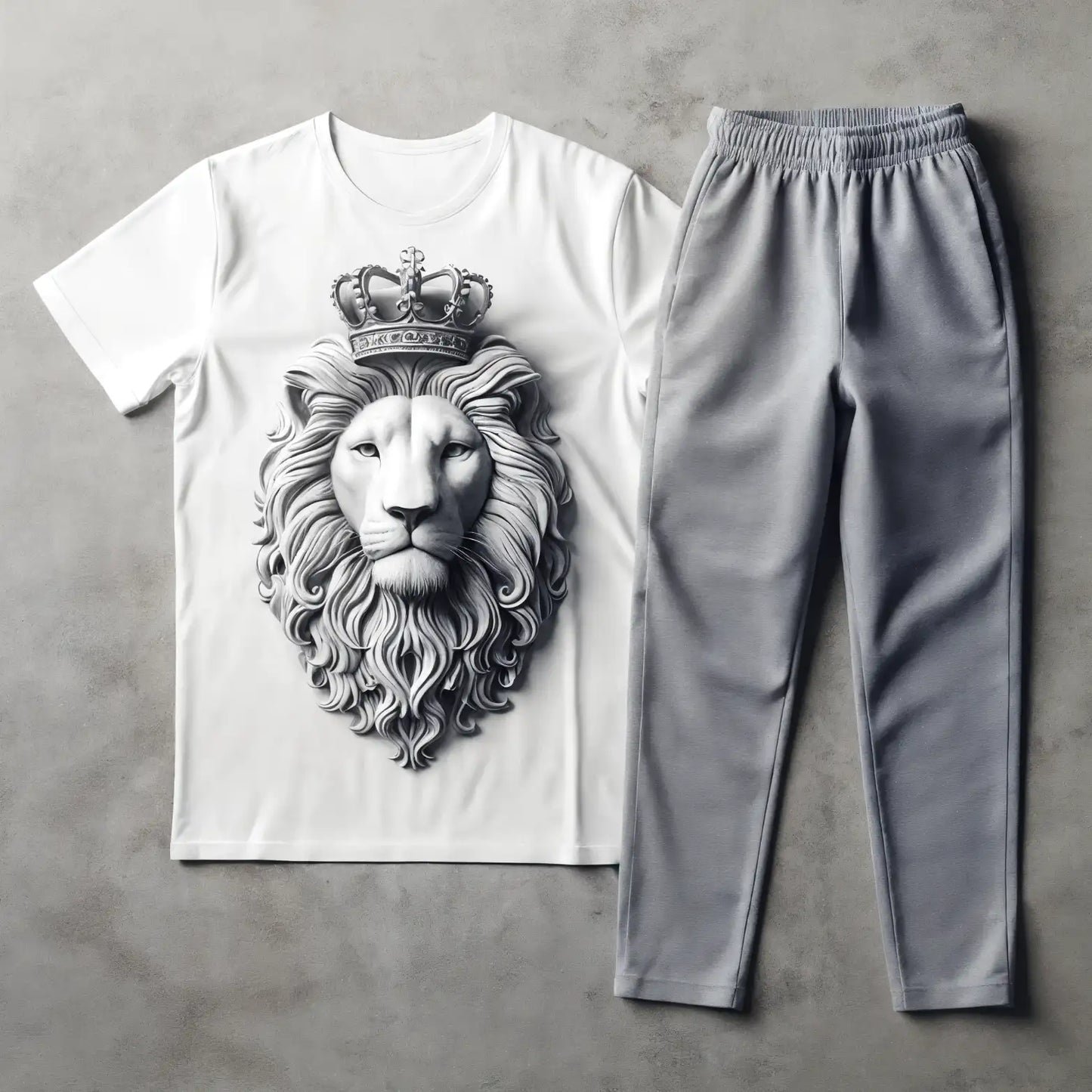 White Crown king Lion Tee & Grey Jogger Combo