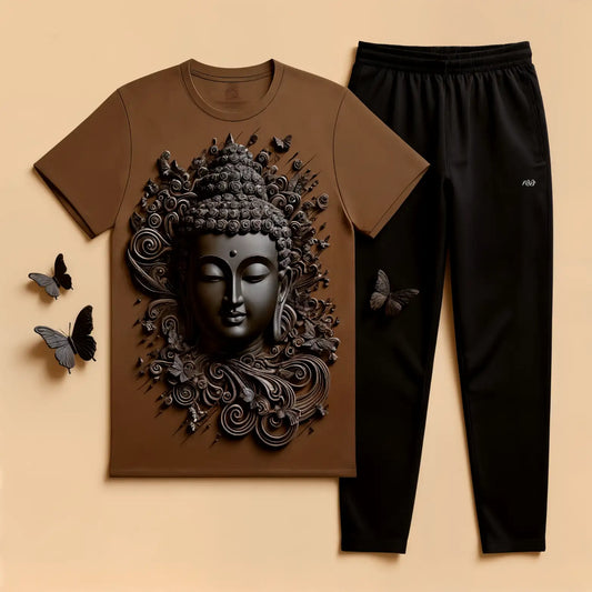 Premium Wise Buddha Brown Tee & Black Jogger Combo