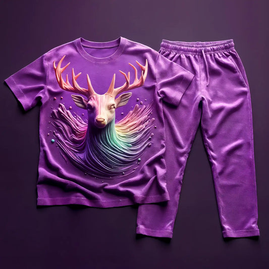 Beautiful Deer Purple Tee with Light Lavender Jogger Tracksuit