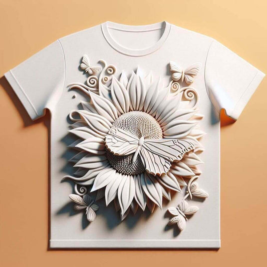 White Blossoming Sunflower Cotton Half Sleeve T - Shirt - Acquires