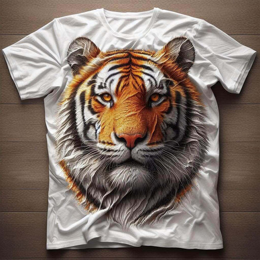 White Elegant Tiger Essence Cotton Half Sleeve T - Shirt - Acquires