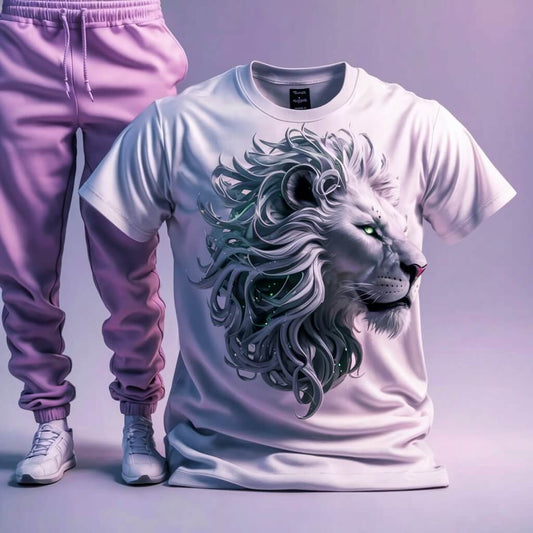 White King Lion T - Shirt & Lavender Jogger Set - Acquires