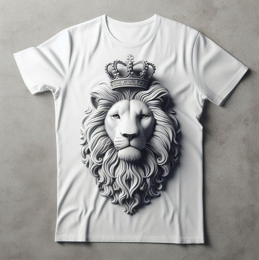 White Lion With Crown Short Sleeve Cotton Round Neck T - Shirt - Acquires