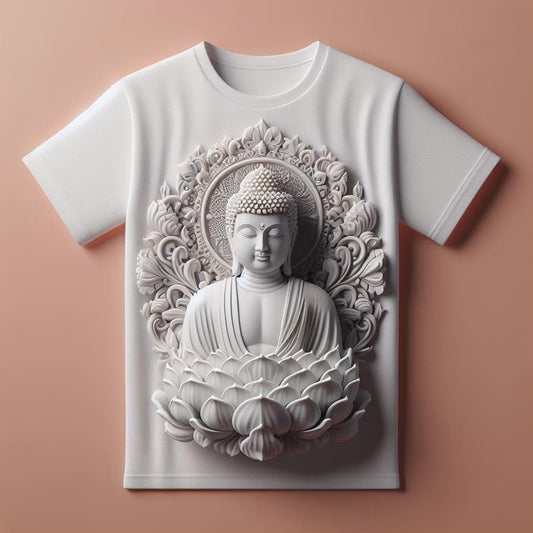 White Peaceful Lotus Pose Short Sleeve Cotton Round Neck T - Shirt - Acquires