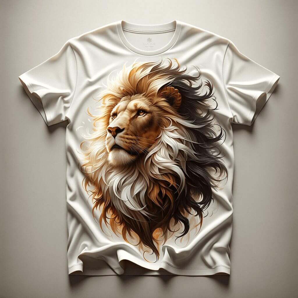 White Soft Lion Majesty Design Printed Round Neck Short Sleeve Cotton T - Shirt - Acquires