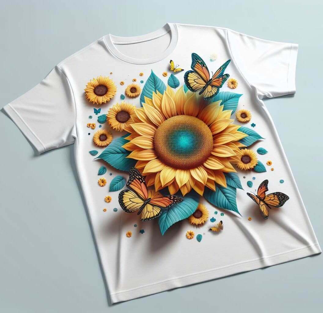 White Sunflower Butterfly Graphic Tee for Nature Lovers - Acquires