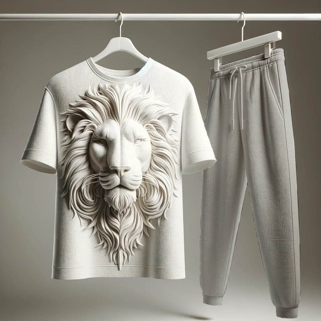 WHITE T - Shirt Majestic 3D Lion Design & GREY Track Pant - Acquires