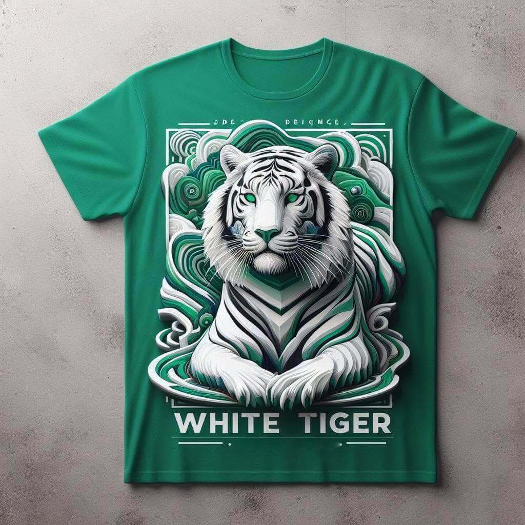 White Tiger Bottle Green Tee - Majestic and Bold - Acquires