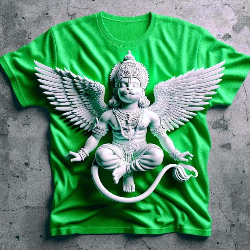 Winged Hanuman Green Tee - Divine and Empowered - Acquires