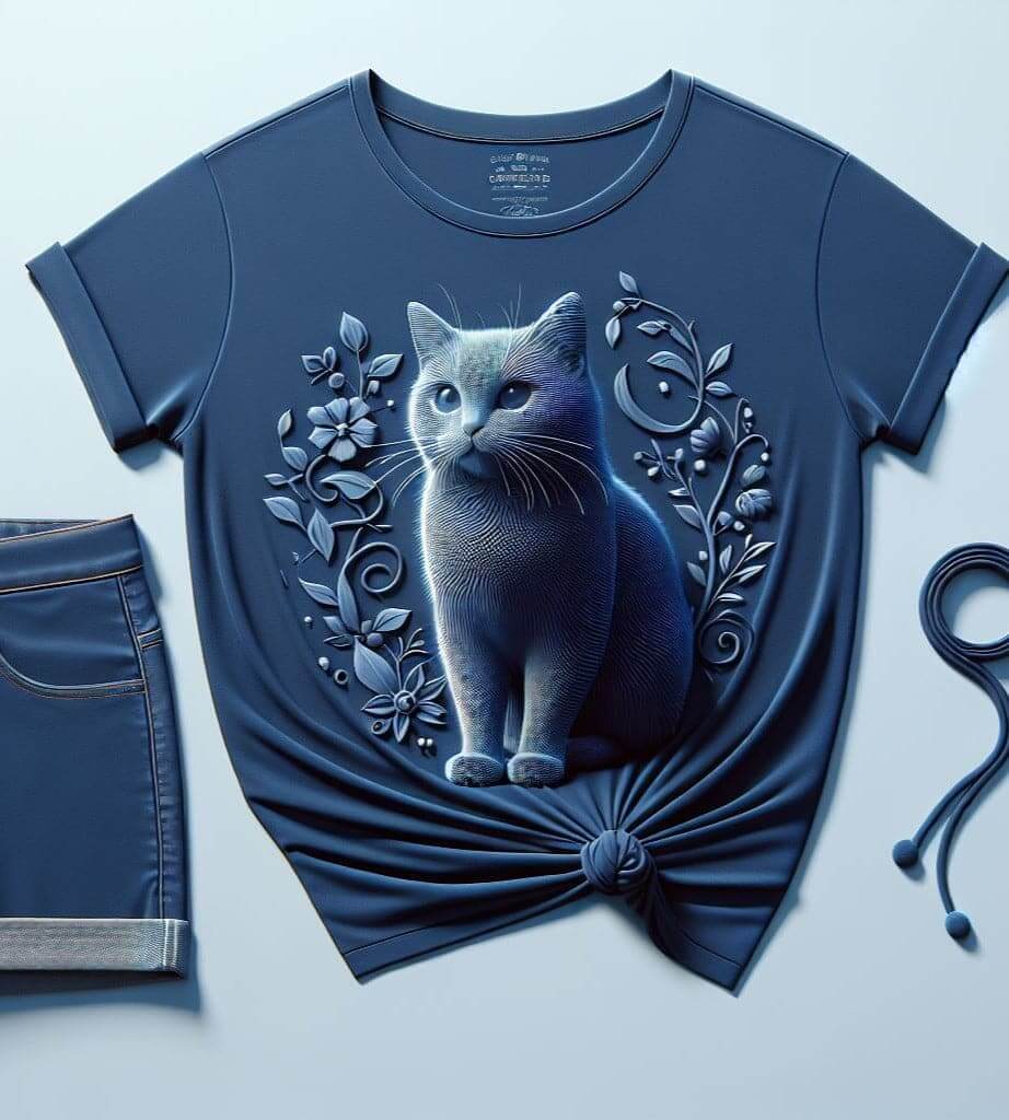 Women's Cat Elegance Navy Blue T - Shirt - Acquires