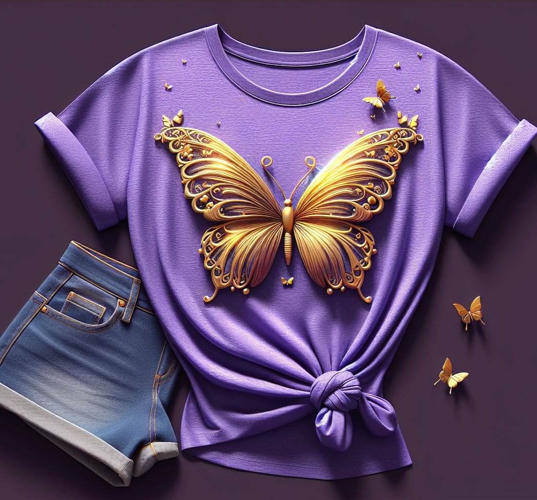 Women's Golden Butterfly Majesty Lavender T - Shirt - Acquires