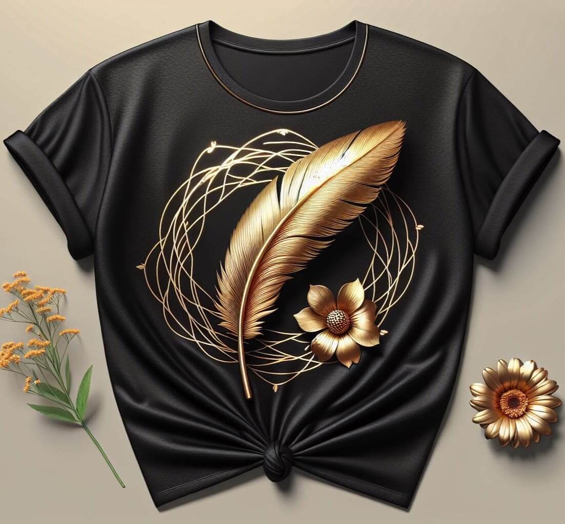 Women's Golden Feather Allure Black T - Shirt - Acquires