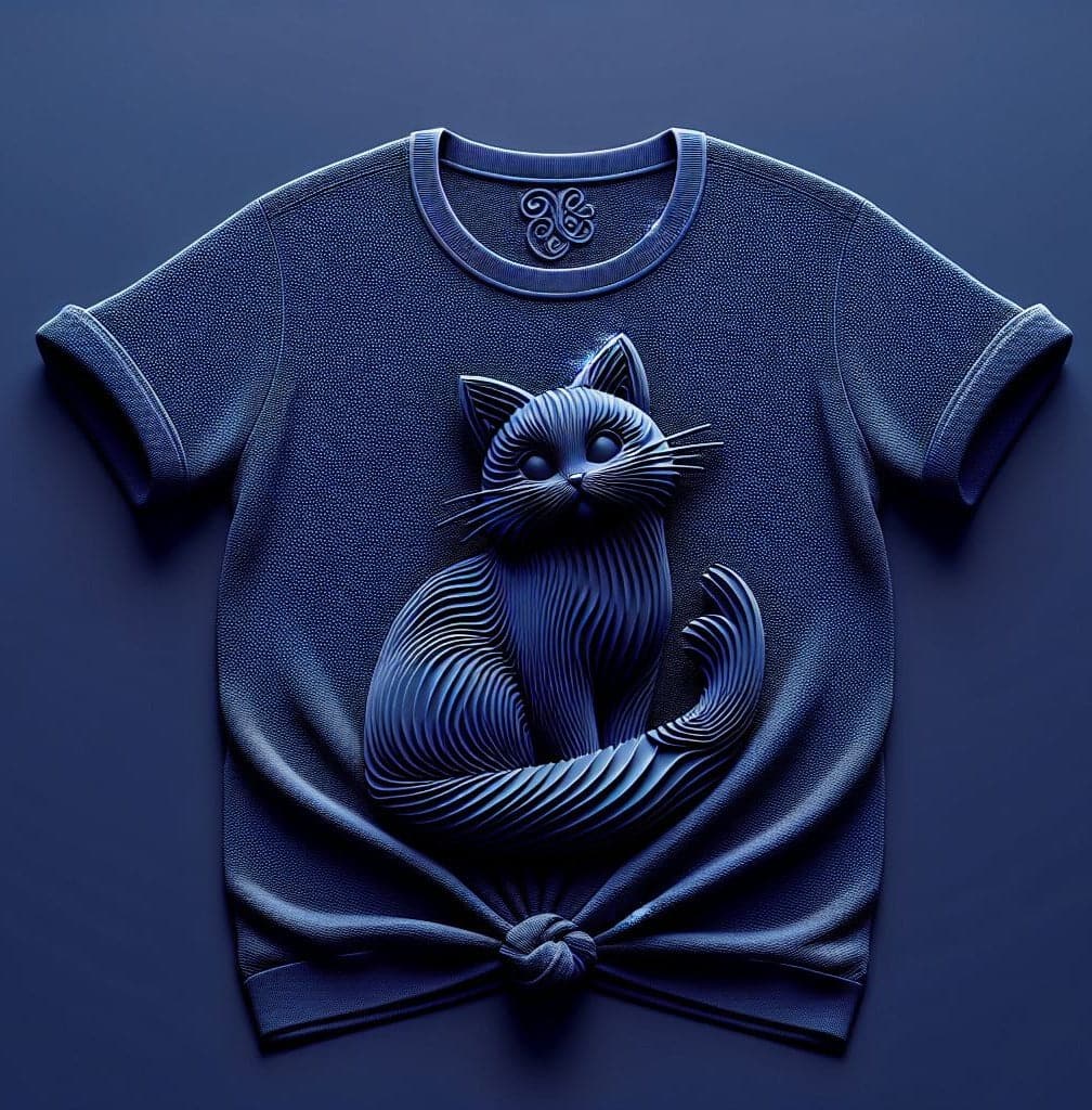 Women's Indigo Whimsical Cat T - Shirt - Acquires