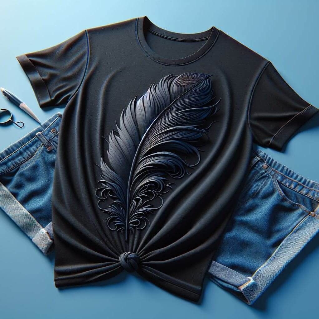 Women's Midnight Black Elegance Feather T - Shirt - Acquires