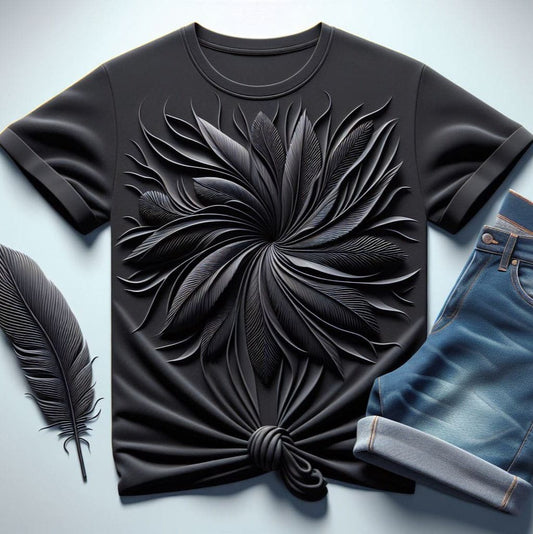 Women's Midnight Black Sculpted Feather T - Shirt - Acquires