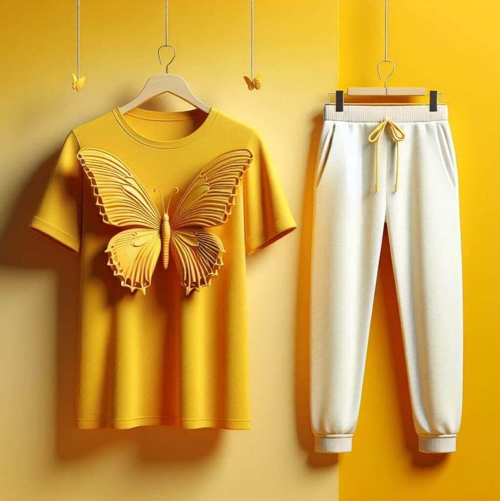 Yellow Butterfly Bliss & Grey Jogger Tracksuit Set - Acquires