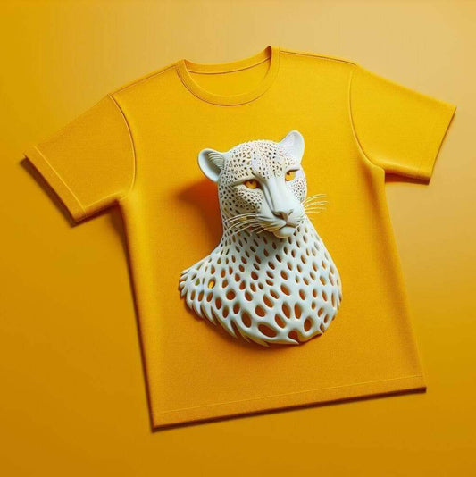 Yellow Cheetah Majesty Design Printed Round Neck Short Sleeve Cotton T - Shirt - Acquires