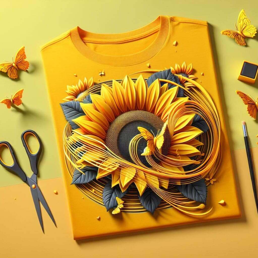 Yellow Golden Sunflower Graphic Cotton Half Sleeve T - Shirt - Acquires