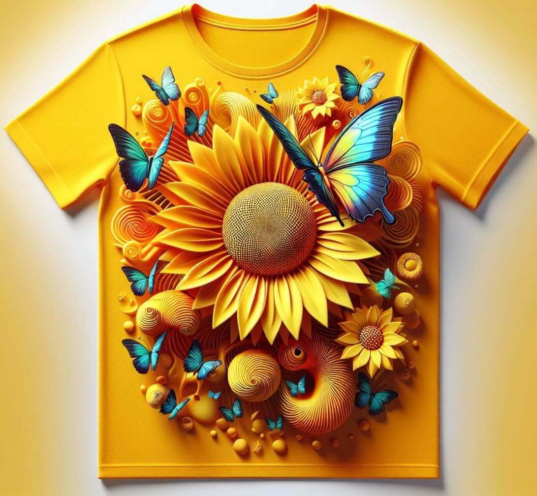 Yellow Vibrant Sunflower Graphic Design Printed Round Neck Short Sleeve Cotton T - Shirt - Acquires