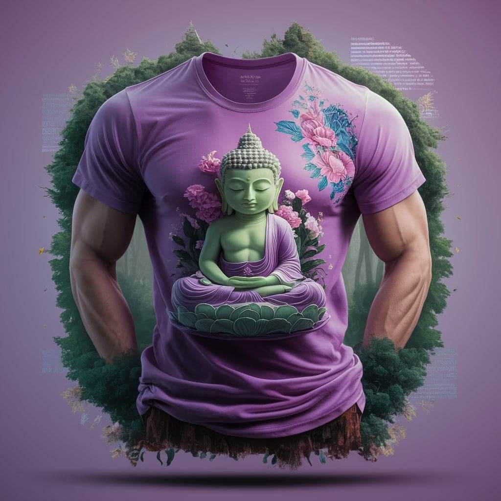 Zen Buddha Floral Purple Round Neck Half Sleeve Cotton T - Shirt - Acquires